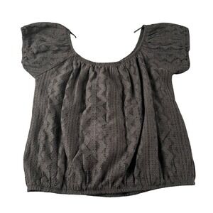 Express One Eleven Black Lace Peasant Top Womens L Boho Scoop Neck Blouse 0021